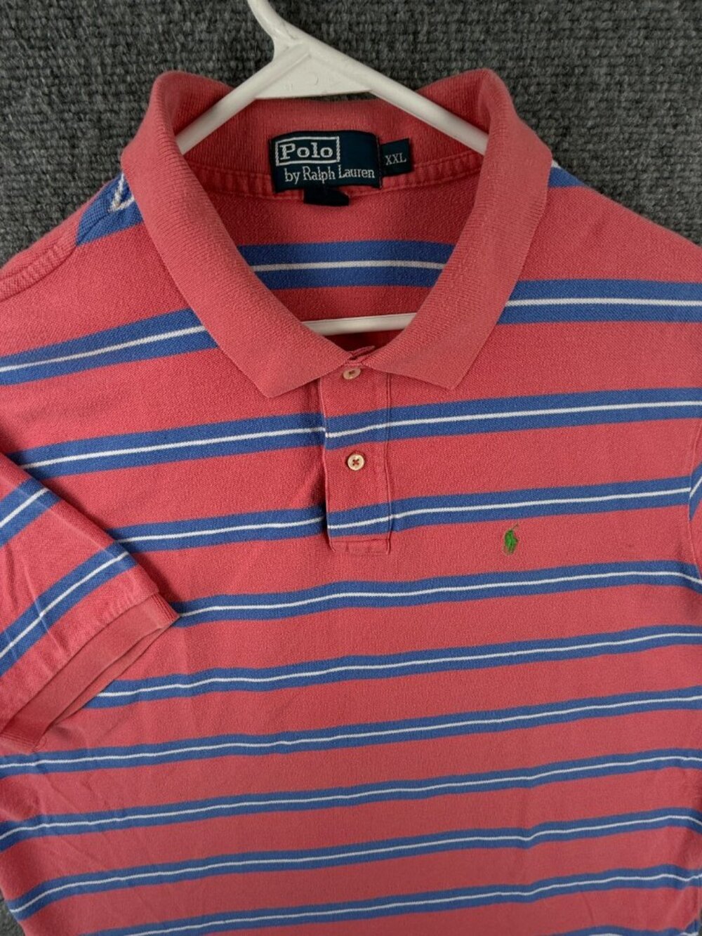 Polo Ralph Lauren XXL Pink Blue Striped Short Sleeve Polo Shirt 100% Cotton Pony